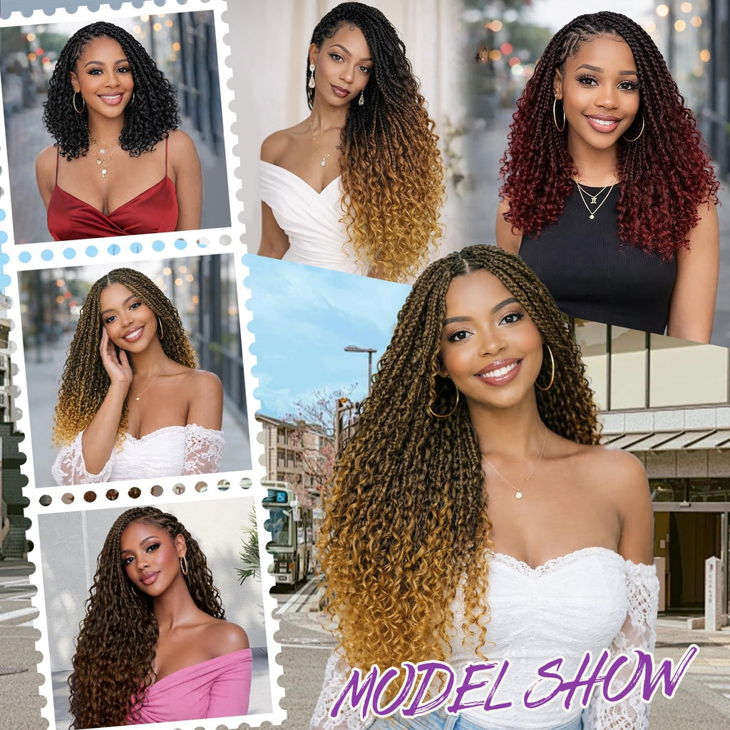 Boho Box Braids Crochet Hair 14 Inch Curly Ends Synthetic for Black Women