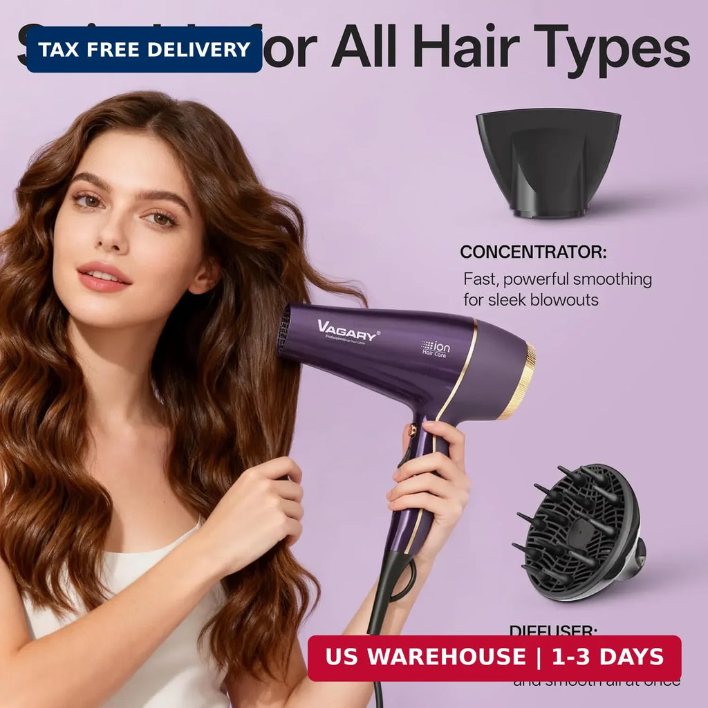 Professional 2200W Ionic Hair Dryer with Diffuser and Concentrator - Frizz-Free Styling