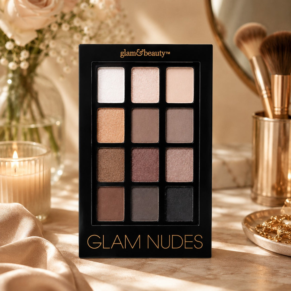 12-Color Rose Nude Eyeshadow Palette with Matte & Shimmer Finishes