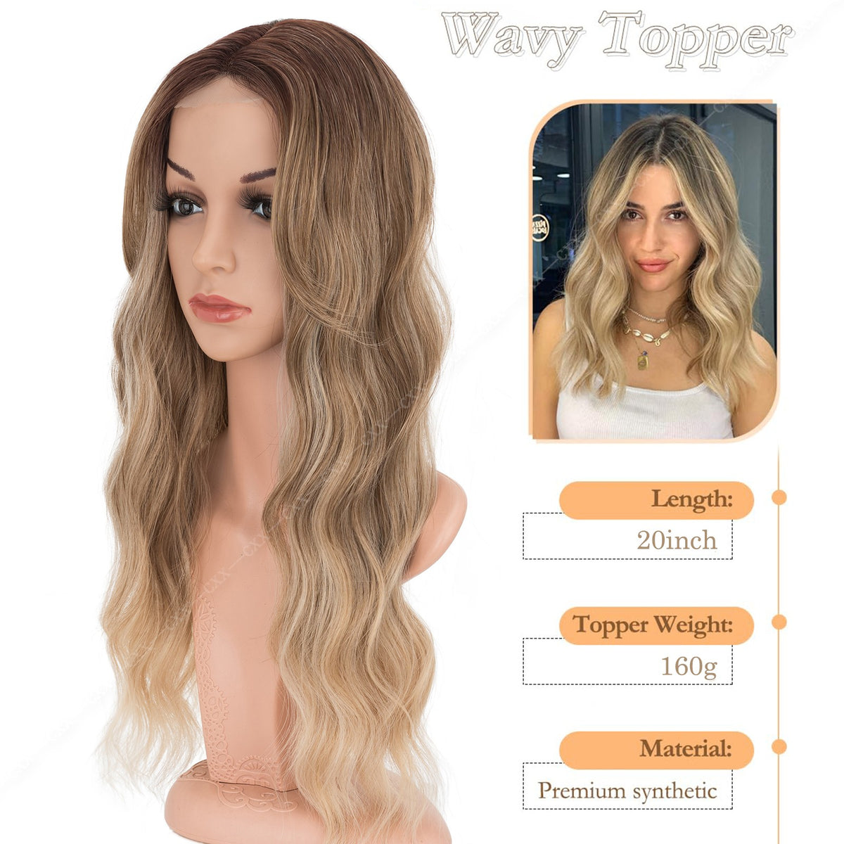 Women Clip-In Hairpiece Human Hair Toupee for Natural Look - 6.5x6.5in