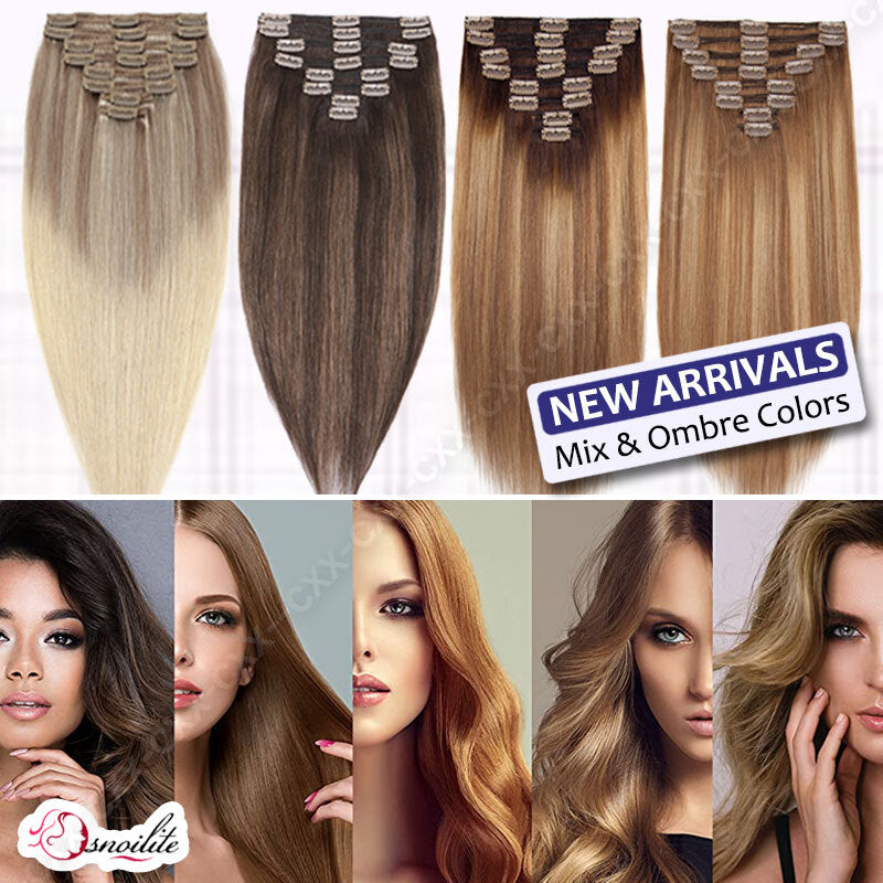 Double Weft Remy Human Hair Extensions Full Head Thick Clip-In Set