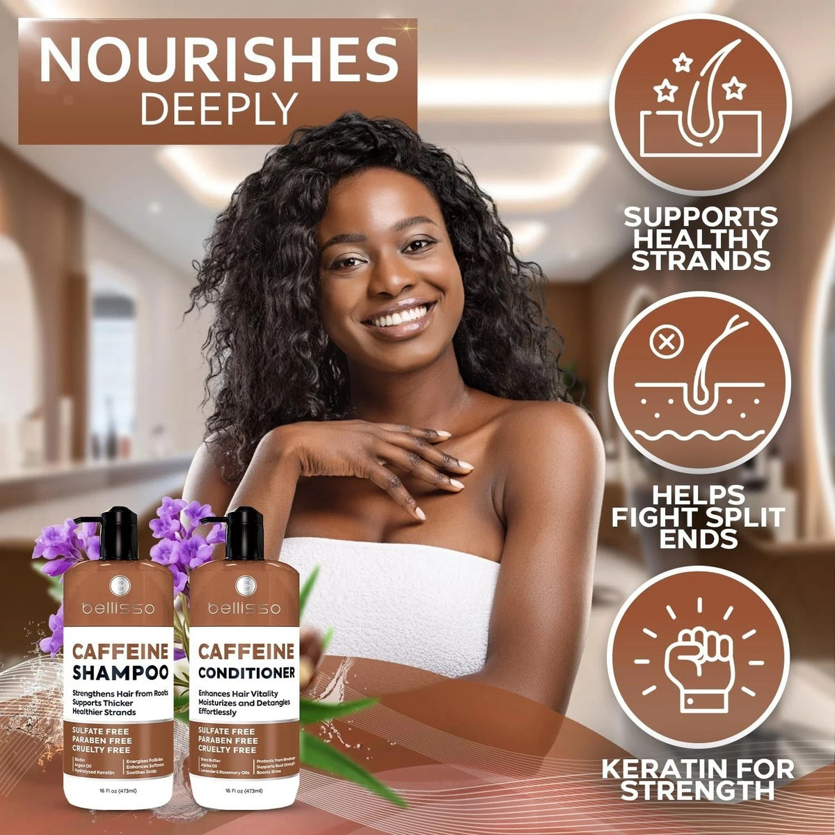 Hydrating Caffeine Shampoo & Conditioner Set - Sulfate-Free Volumizing Hair Care