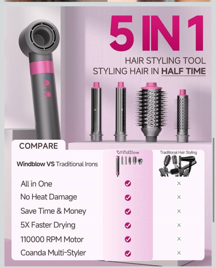 High-Speed Multi-Style Hair Dryer with 5 Attachments - WindBlow Air Style 2.0