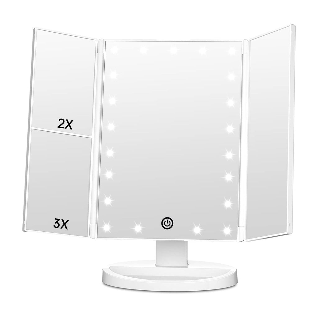 Tri-Fold Lighted Makeup Mirror with LED Lights and Touch Dimming