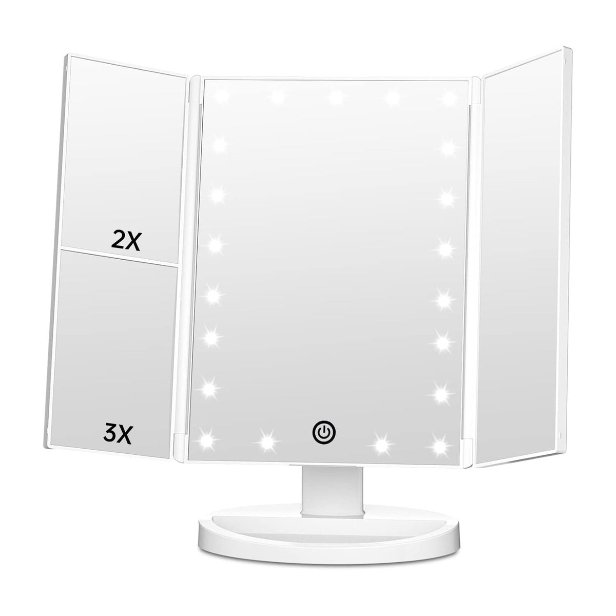 Tri-Fold Lighted Makeup Mirror with LED Lights and Touch Dimming