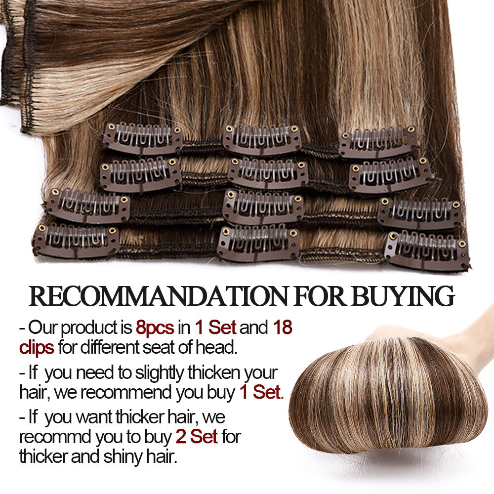 Human Hair Extensions Clip-In Full Head Set - Remy Real Hair, Multiple Lengths & Colors