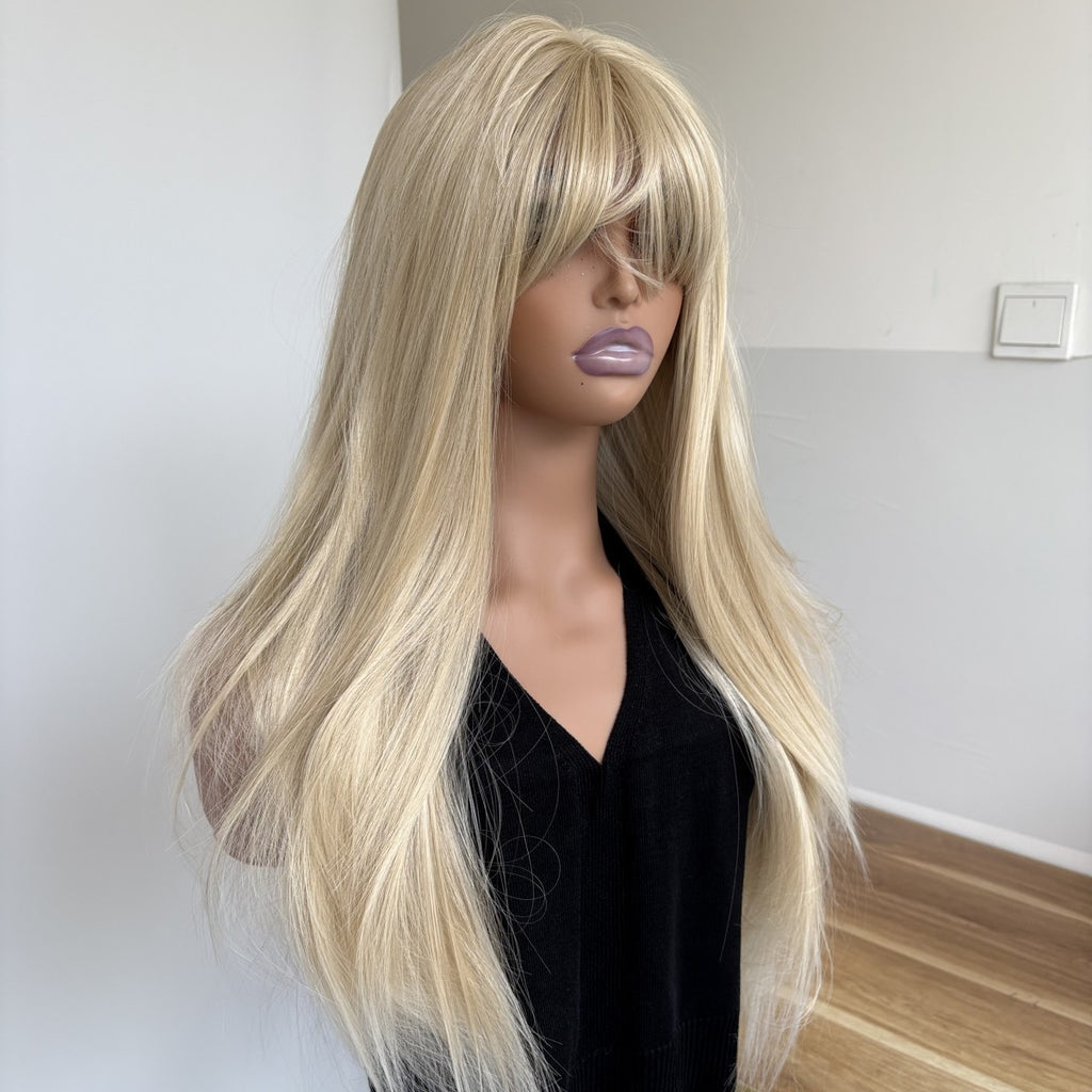 Highlight Blonde Long Straight Cosplay Wig with Bangs - Heat Resistant Synthetic Hair