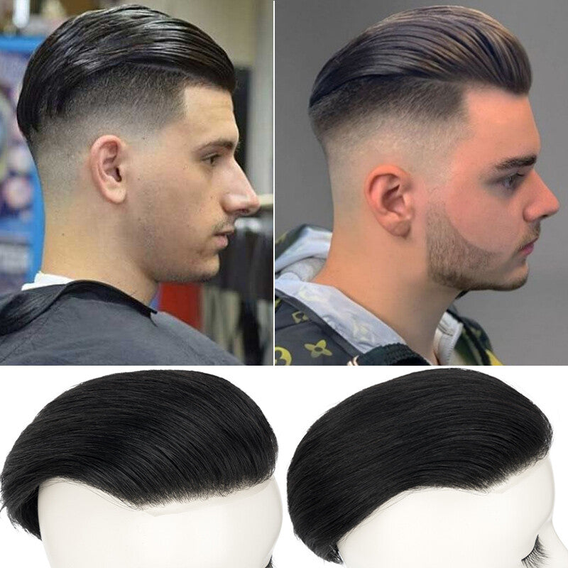 Thin PU Mens Toupee Hairpiece with Skin Base Short Buzz Cut & Tapes Options