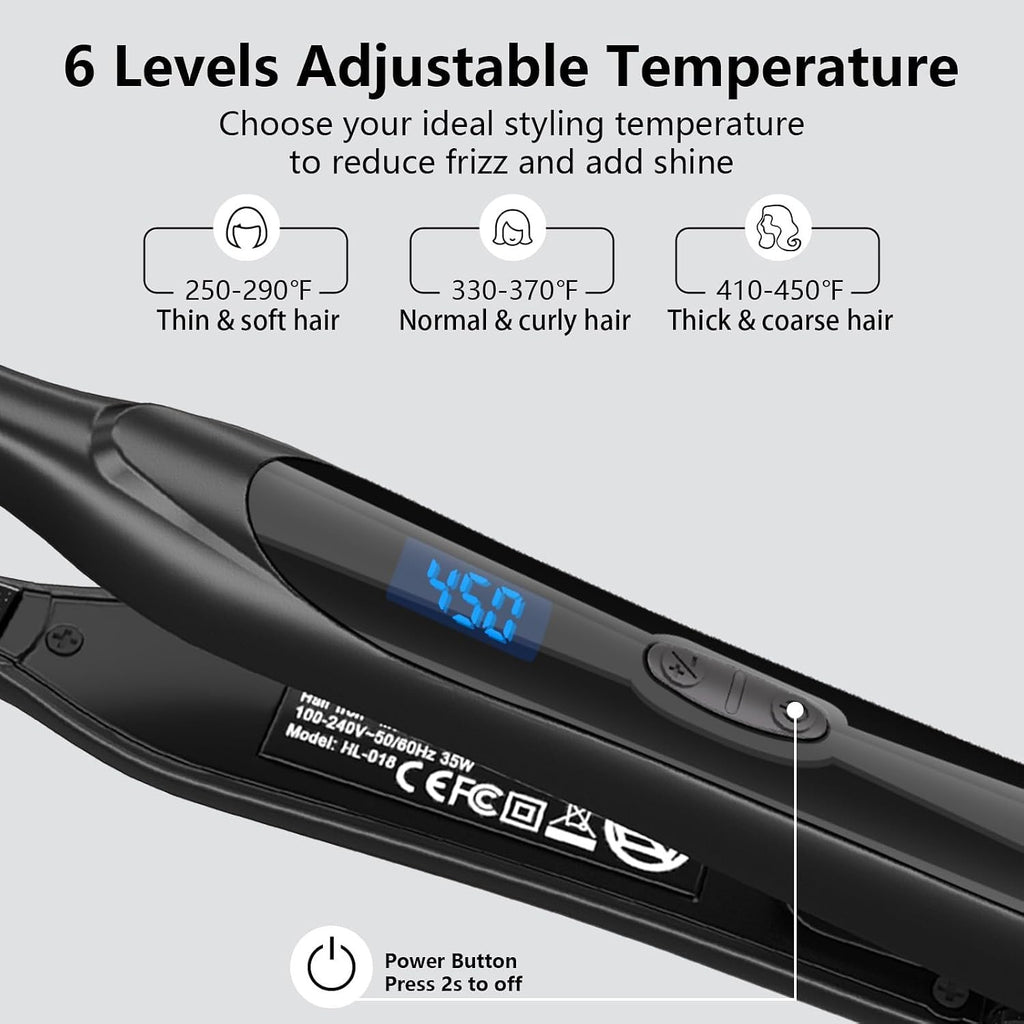 Mini Flat Iron for Short Hair & Bangs - 3/10 Inch Narrow Plates, Dual Voltage, Fast Heating