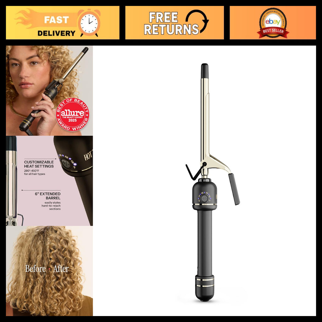 24K Gold Extended Barrel Curling Iron - Professional Hair Styling Tool