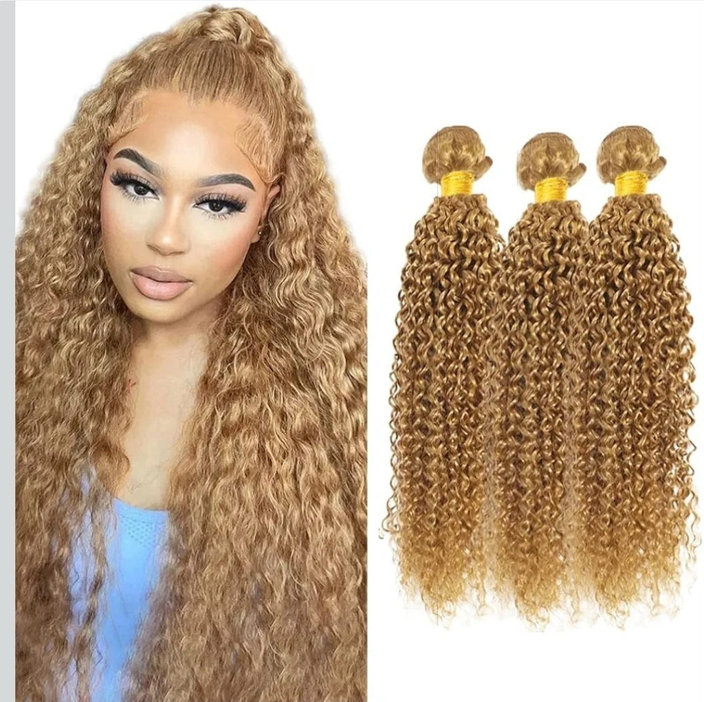 Virgin Human Hair Bundles 27# Jerry Curl 18 20 22 Inches - Unbranded