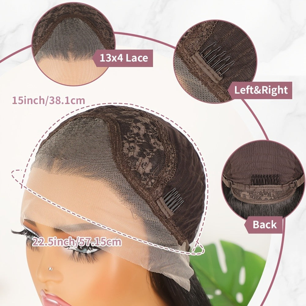 Glueless Synthetic Lace Front Wig for Women - Natural Black, Pre-Plucked, 180% Density