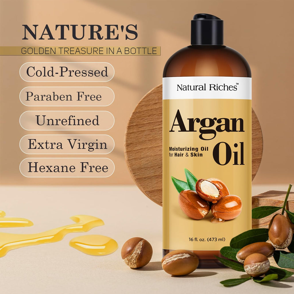 Organic Argan Oil for Hair & Skin - Deep Moisturizing 16 Fl Oz, Pack of 1