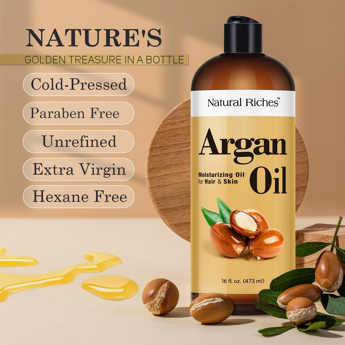 Organic Argan Oil for Hair & Skin - Deep Moisturizing 16 Fl Oz, Pack of 1