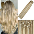 Clip-In Hair Extensions 15 Inch Real Human Hair Balayage Blonde 7PCS