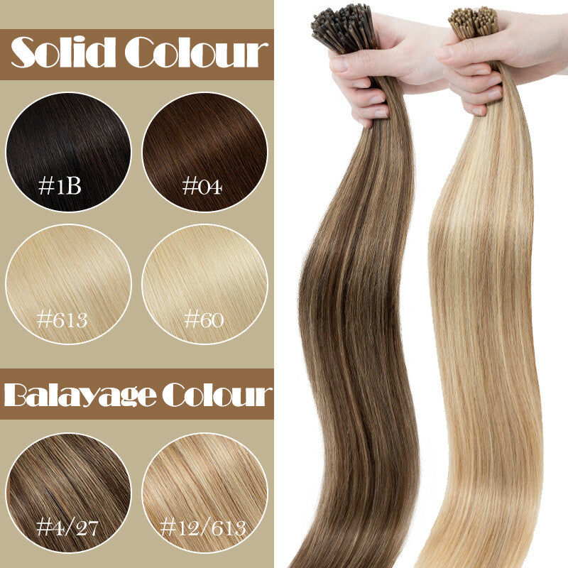 Remy Human Hair Extensions I-Tip Stick Tips Balayage & Solid Colors