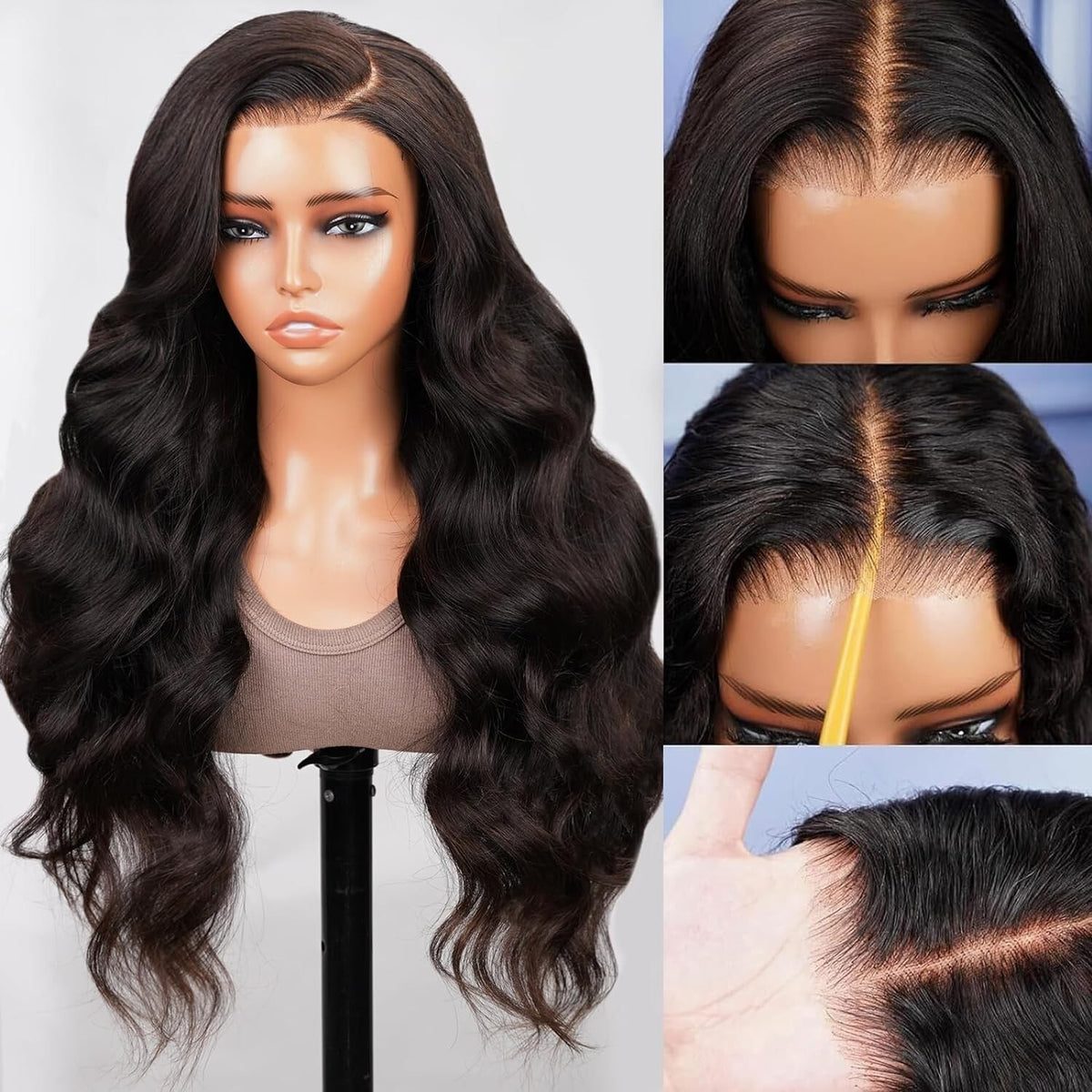 Heat Resistant Lace Front Wigs Long Black Wavy Synthetic Wig with 180% Density