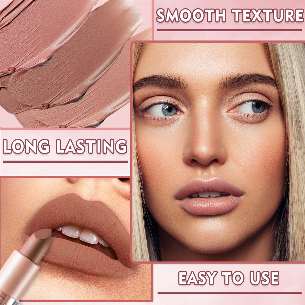 Matte Nude Lipstick Velvet Lip Gloss for Women Girls - White Peach