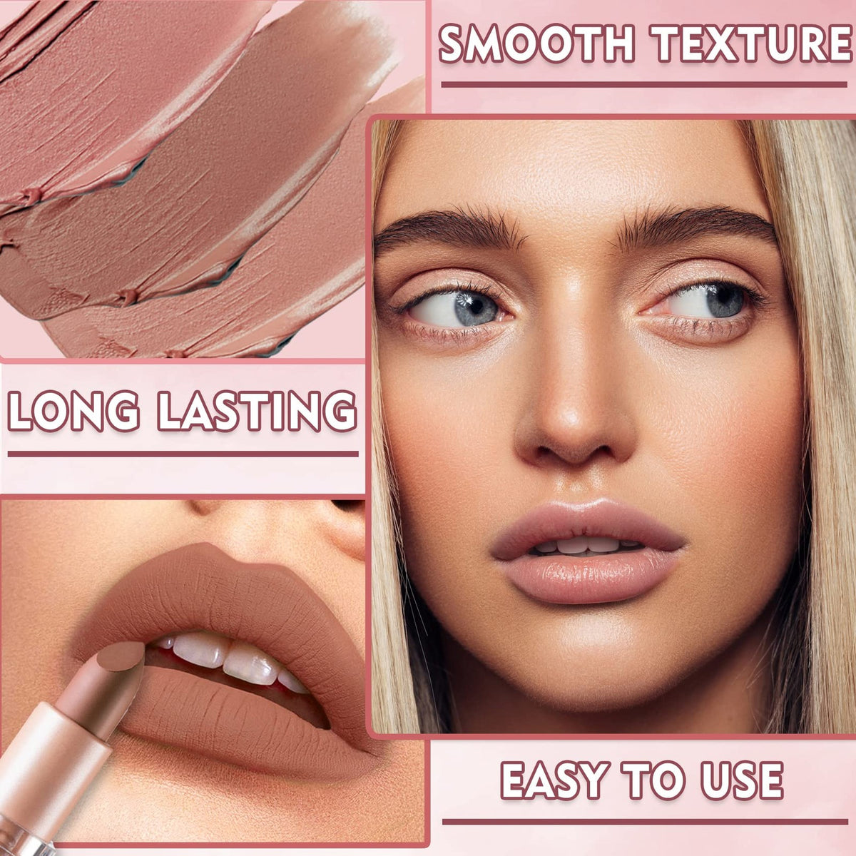 Matte Nude Lipstick Velvet Lip Gloss for Women Girls - White Peach