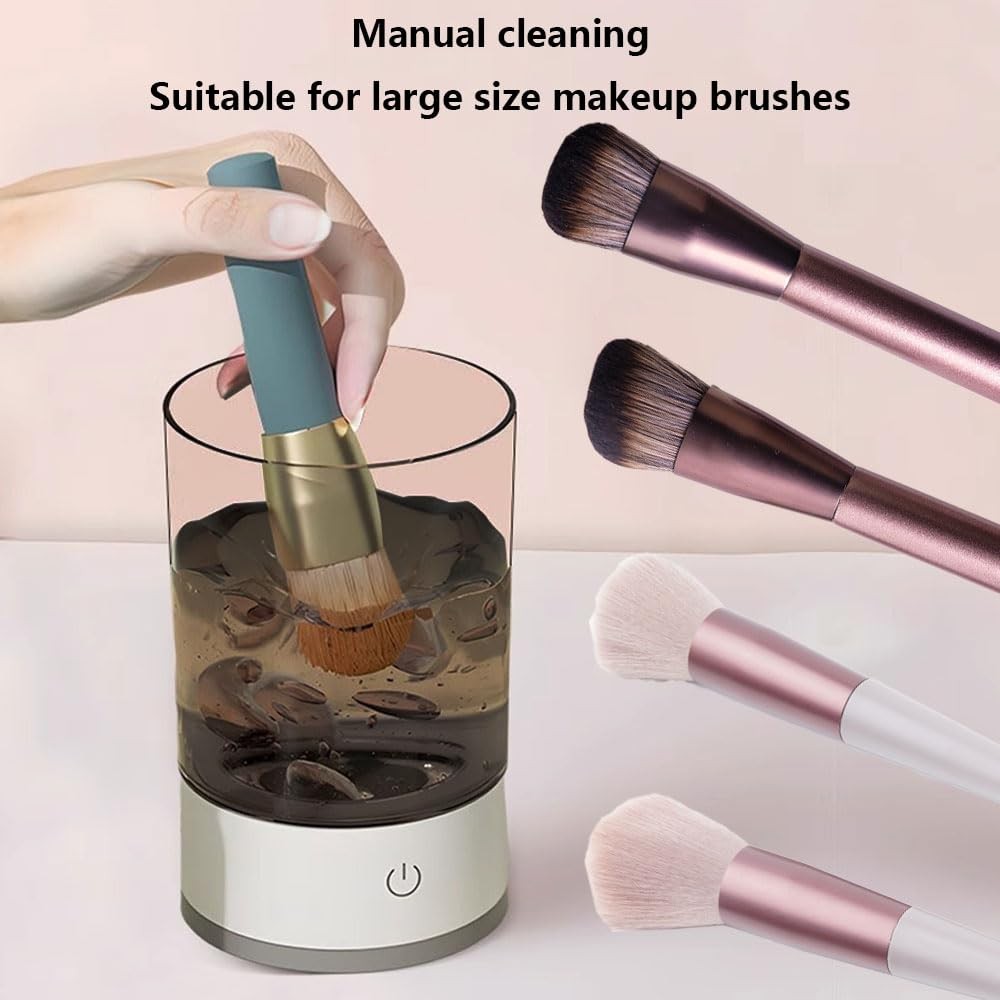 Electric Makeup Brush Cleaner Machine with Cleaning and Drying Function - Black and White
