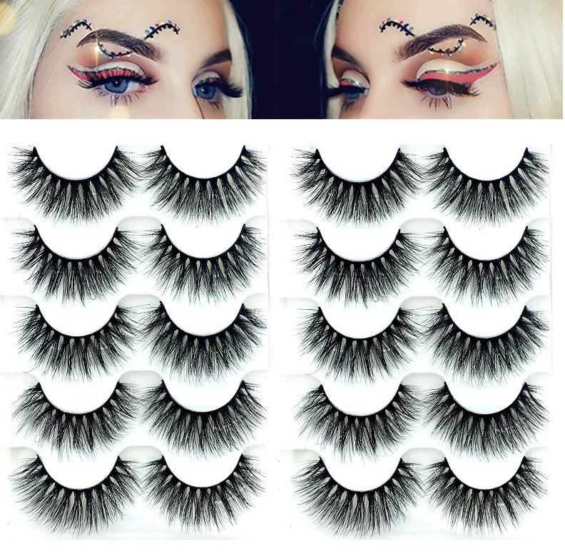 10 Pairs Mink Wispy Cross Long False Eyelashes - Soft & Thick Makeup