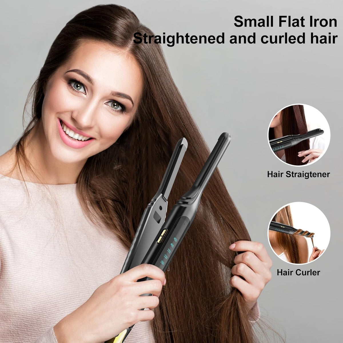 Mini Flat Iron for Short Hair - 3/10 Inch Skinny Hair Straightener with Adjustable Temp