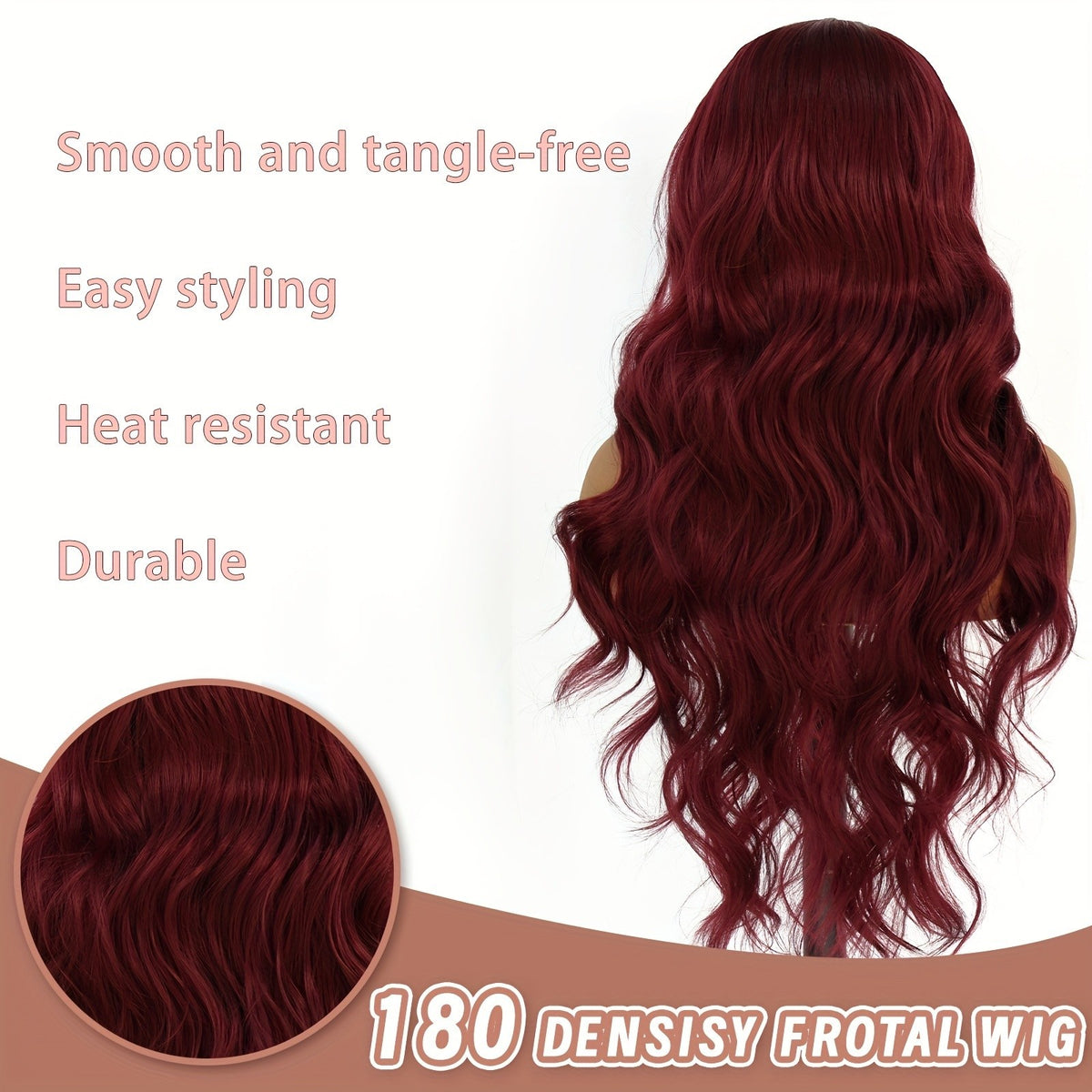 Wine Red Body Wave Lace Frontal Wig - Glueless, Pre-Plucked, 180% Density