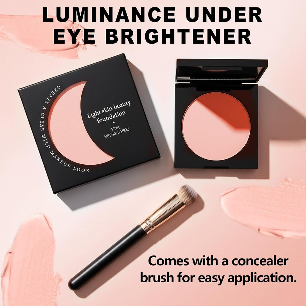Under Eye Brightener Concealer with Brush - Hydrating Pink Brightening Cream