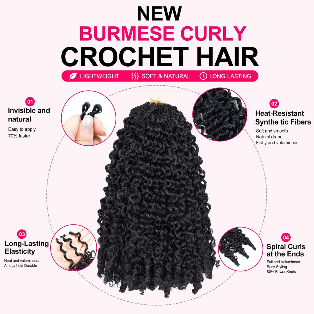 Burmese Curly Crochet Hair 14 Inch for Black Women - Pre-Looped Synthetic Wig