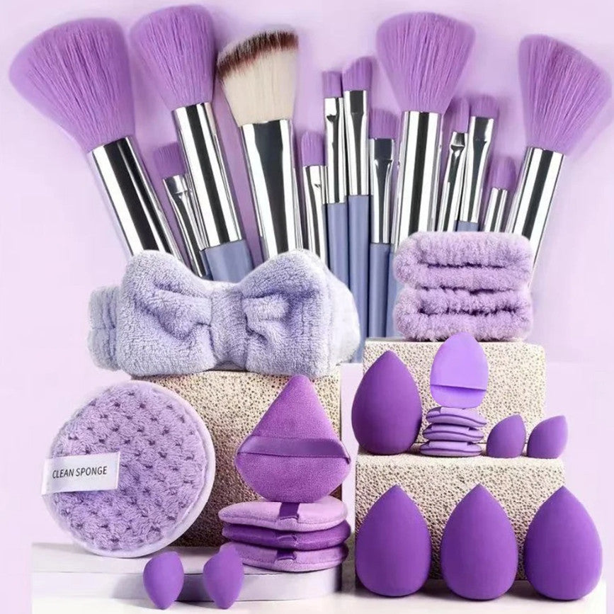 33Pcs Makeup Sponge & Brush Set - Full Kit for Face & Eyes