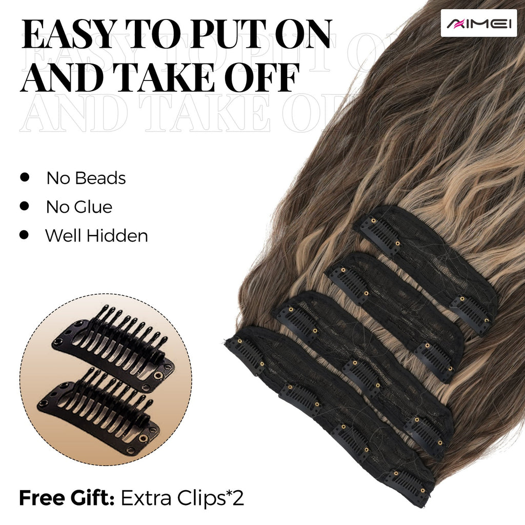 4 Pieces Clip In Hair Extensions Long Wavy 20 Inches - Natural Synthetic Fiber