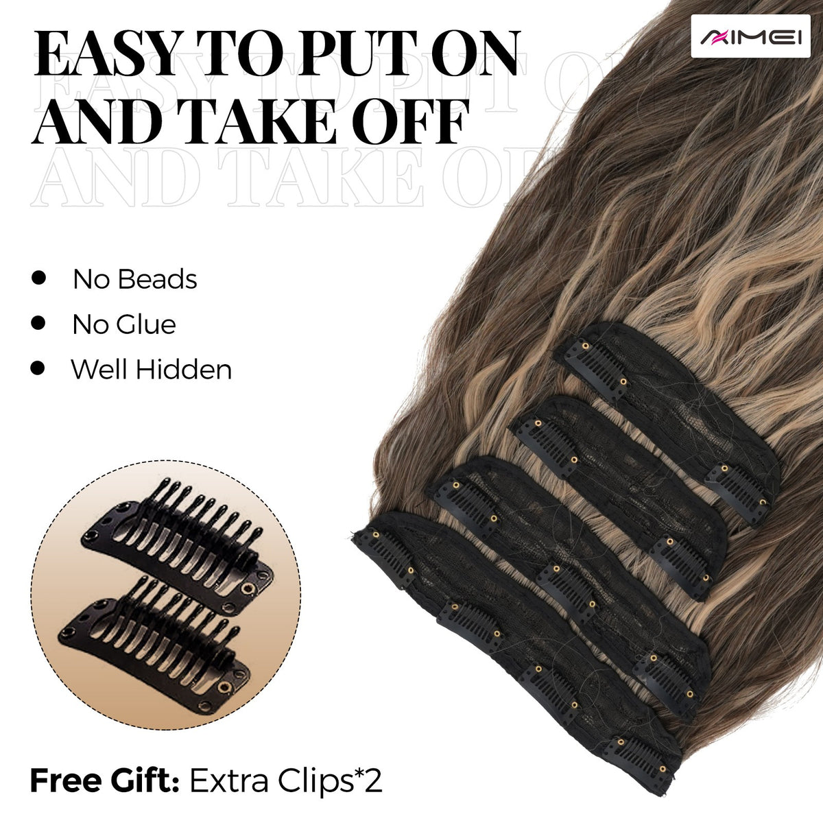 4 Pieces Clip In Hair Extensions Long Wavy 20 Inches - Natural Synthetic Fiber
