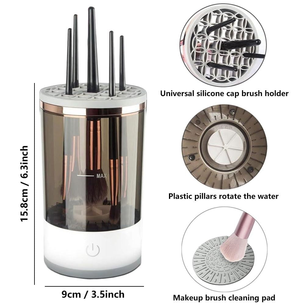 Electric Makeup Brush Cleaner Machine with Cleaning and Drying Function - Black and White