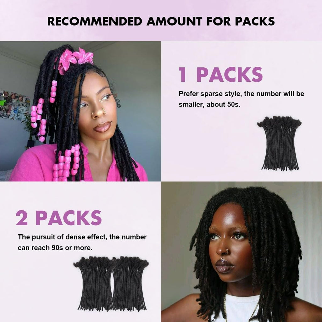 Human Hair Dreadlock Extensions 50 Strands 6 Inch 1B Natural Black