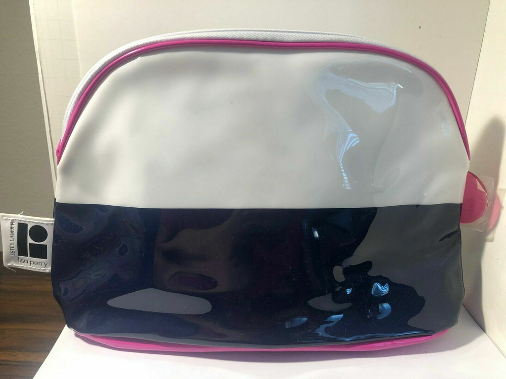 Large Travel Cosmetic Bag with Blue Pink Dot Vinyl - Estée Lauder Lisa Perry