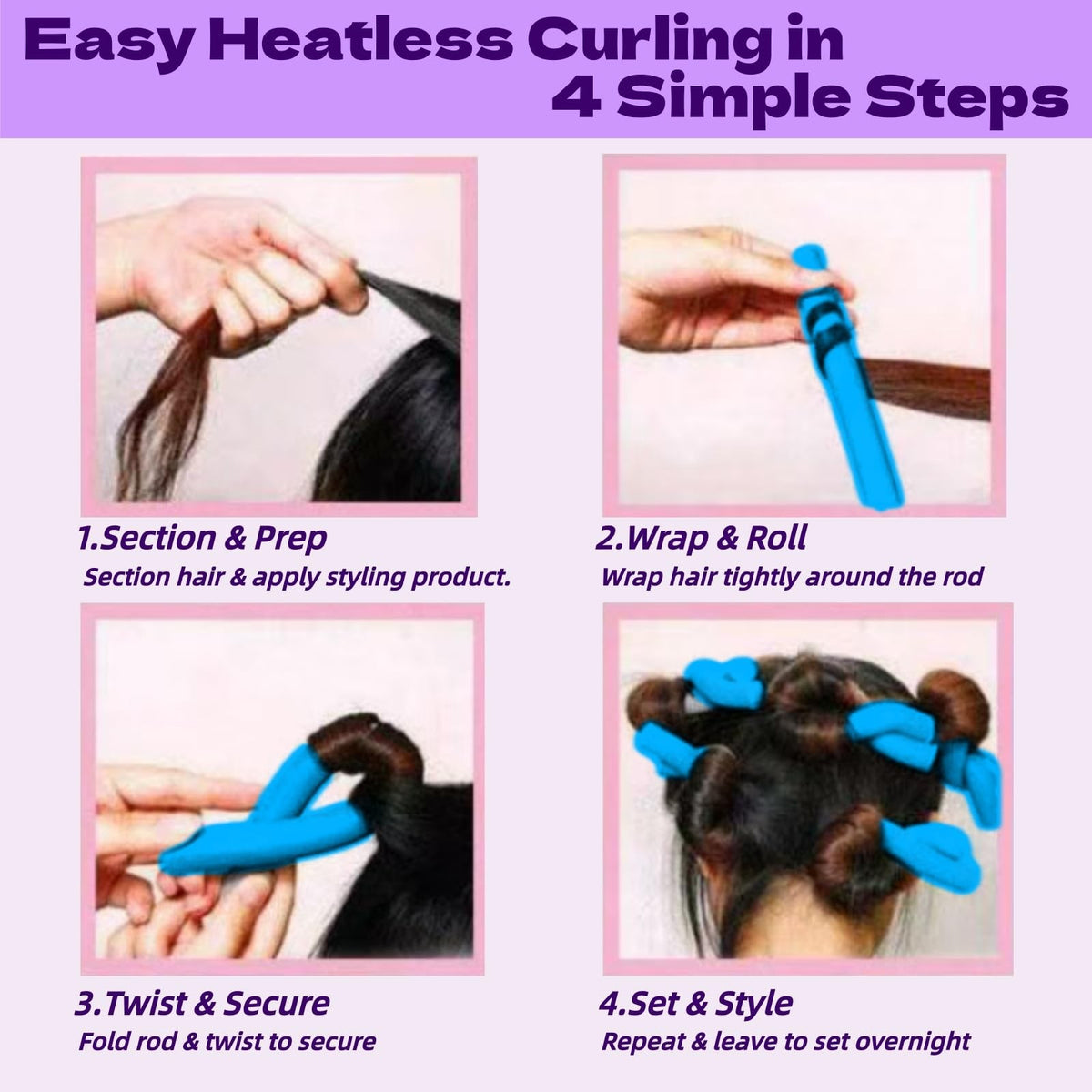 10 Pcs Flexible Hair Curling Rods - Soft Foam Curlers for Women and Girls, Blue