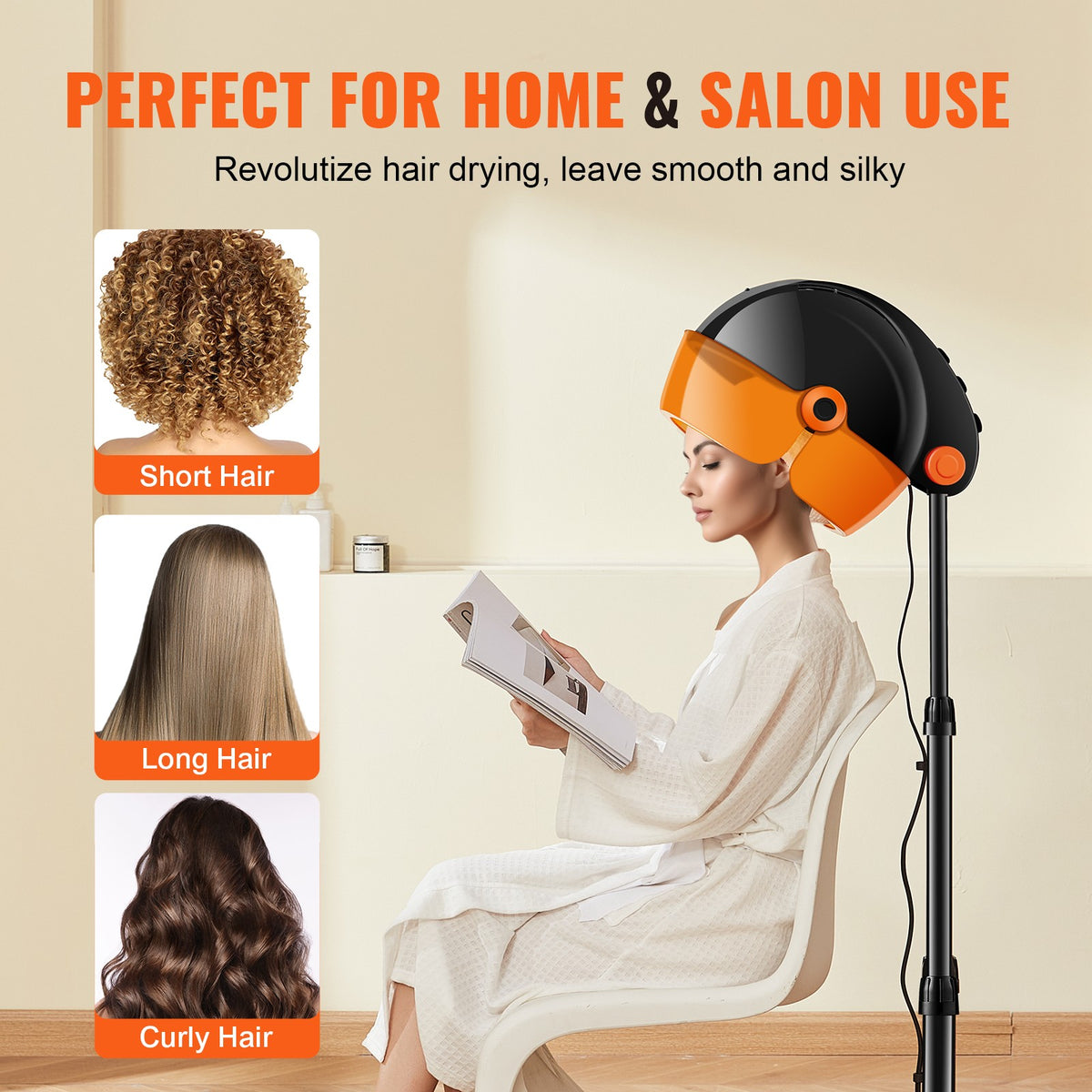 Ionic Hooded Hair Dryer 1875W with Negative Ion Technology, 9 Settings & Adjustable Height