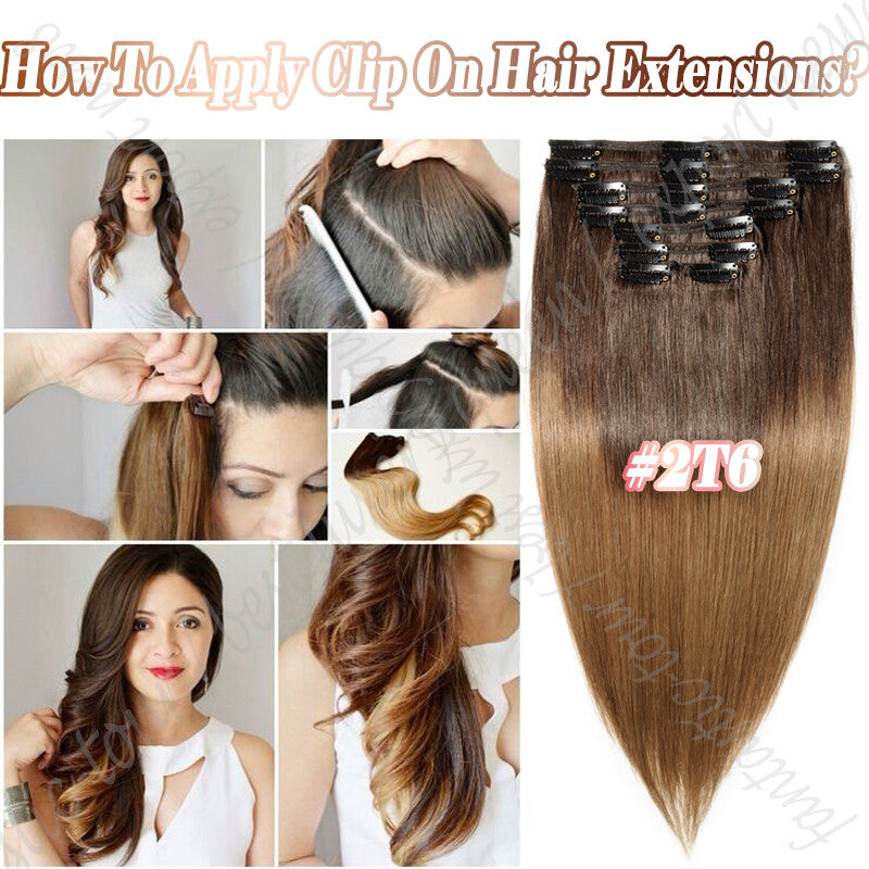 Thick Clip-In Hair Extensions Full Head 8PCS Double Weft Remy Human Hair