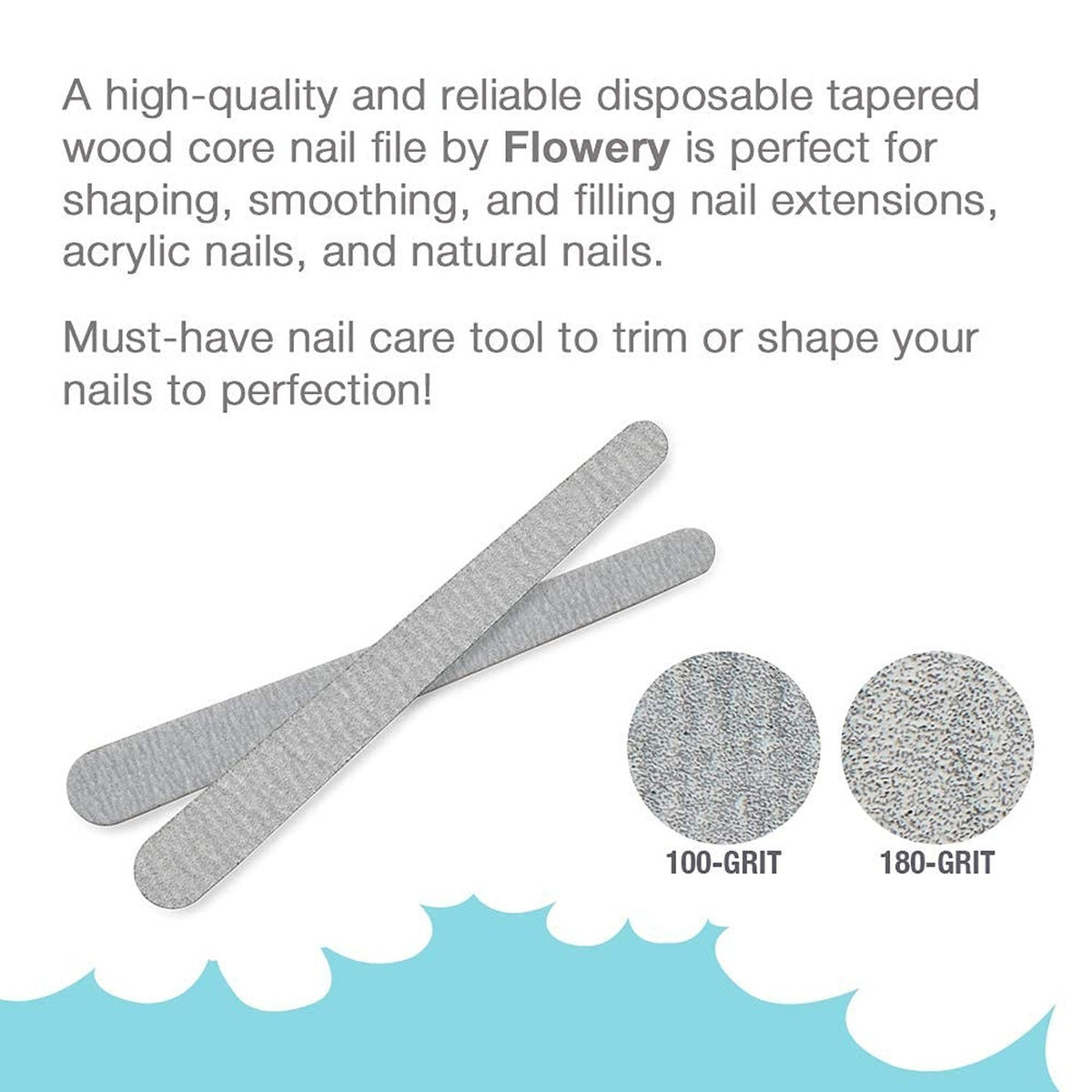 Disposable Nail Files 100/180 Grit Wood Core Silver 100 Count