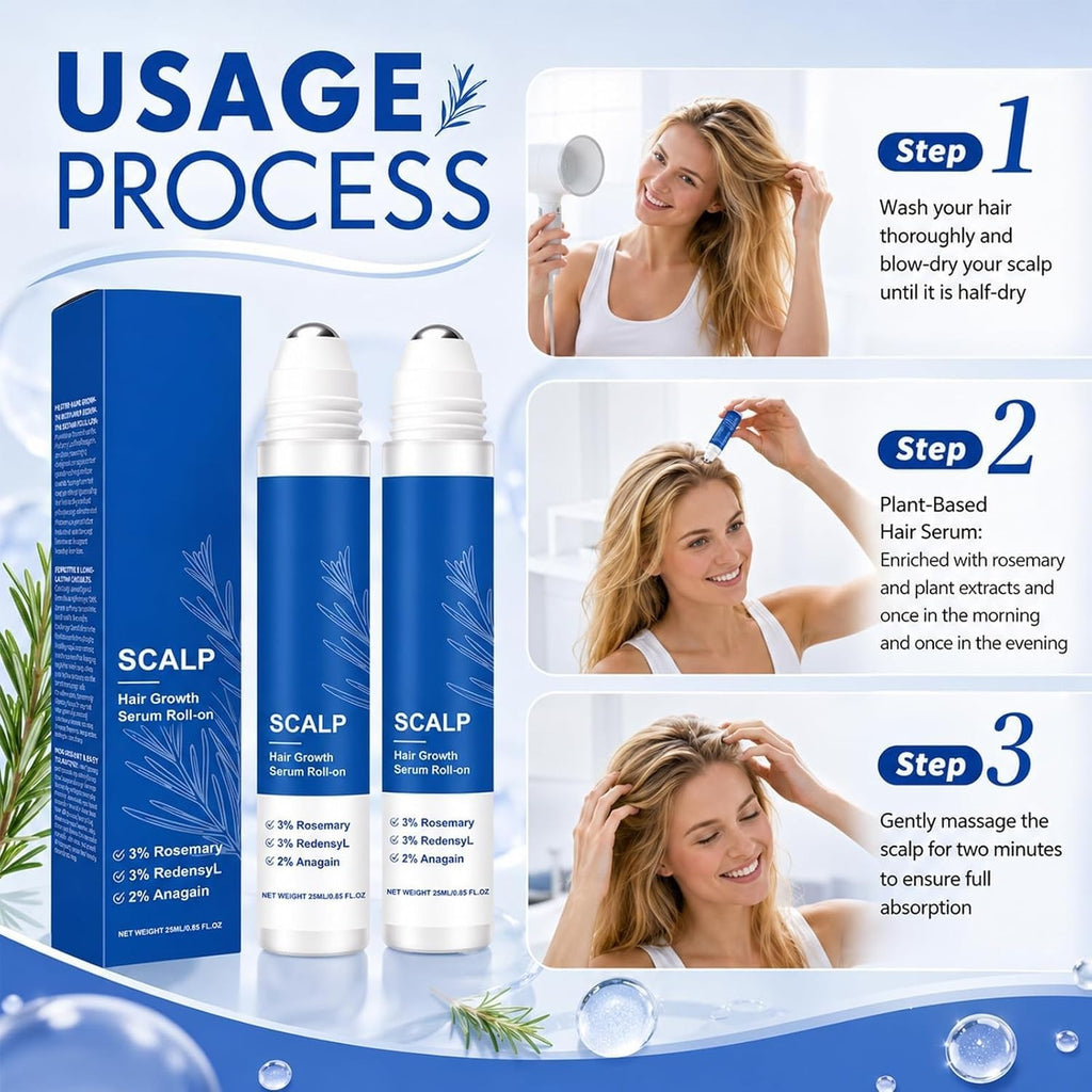 Hair Growth Serum Roll-On for Thicker Hair & Scalp - 2 Pack 0.85 Fl Oz