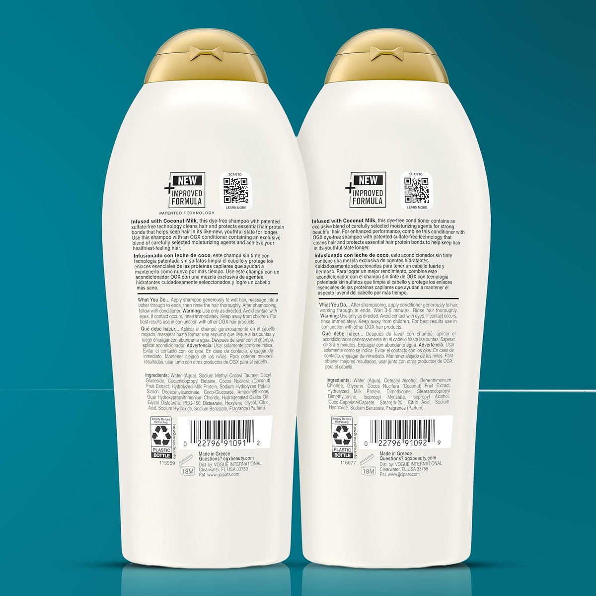 Nourishing Coconut Milk Shampoo & Conditioner Set - Hydrating Hair Care, 2 x 25.4 Fl Oz