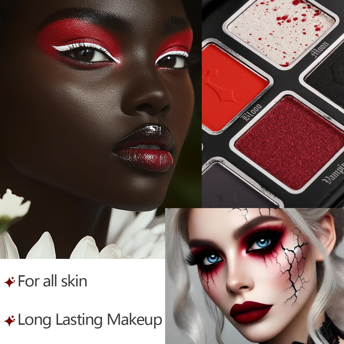 Goth Vampire Blood Red & Black Eyeshadow Palette - Dark Smokey Makeup