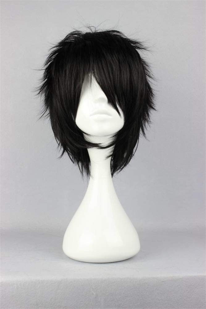 Short Black Spiky Fluffy Heat-Resistant Synthetic Cosplay Wig - Emo Style