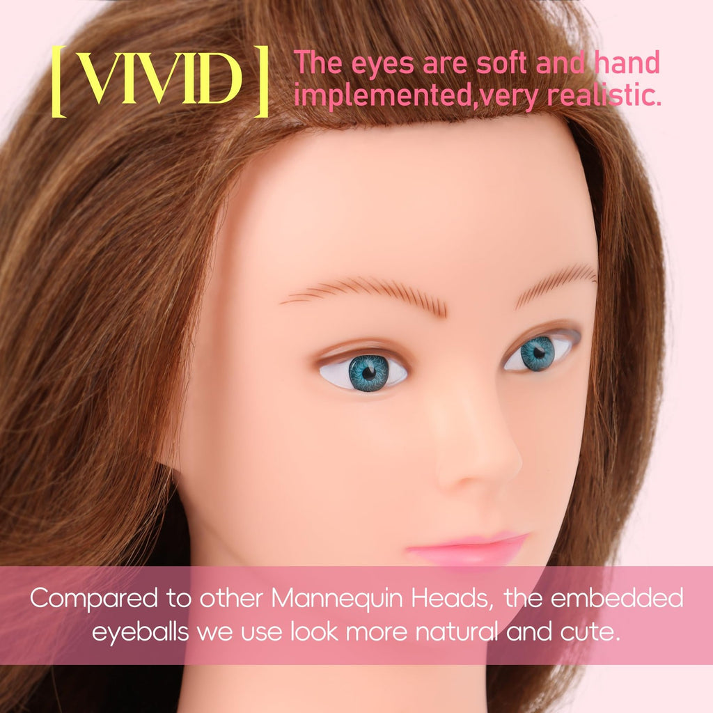 Human Hair Mannequin Head for Cosmetology & Hair Styling - 26-28 Inches, Brown/Blonde