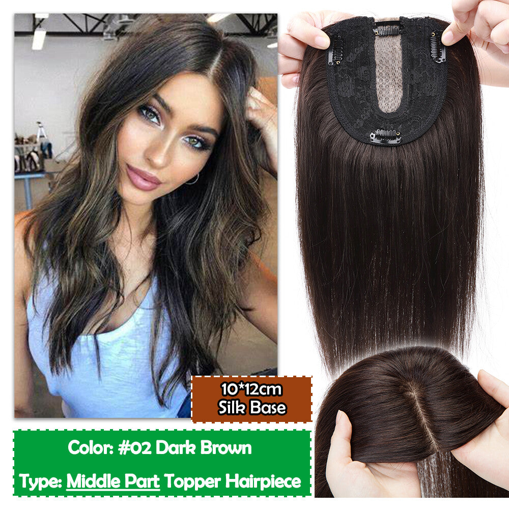 Human Hair Topper with Bangs Clip-In Remy Hairpiece for Thinning Hair