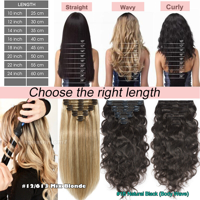 Thick Human Hair Clip-In Extensions Full Head Double Weft Remy Hair