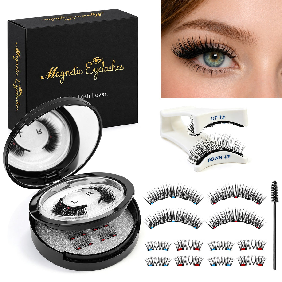 Reusable Magnetic Eyelashes with Applicator - Natural Style, No Glue Needed