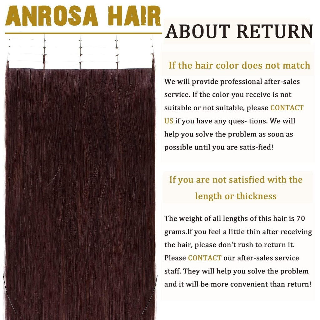 22 Inch Red Wine Burgundy Tape-In Hair Extensions - 20 Pieces, 50G