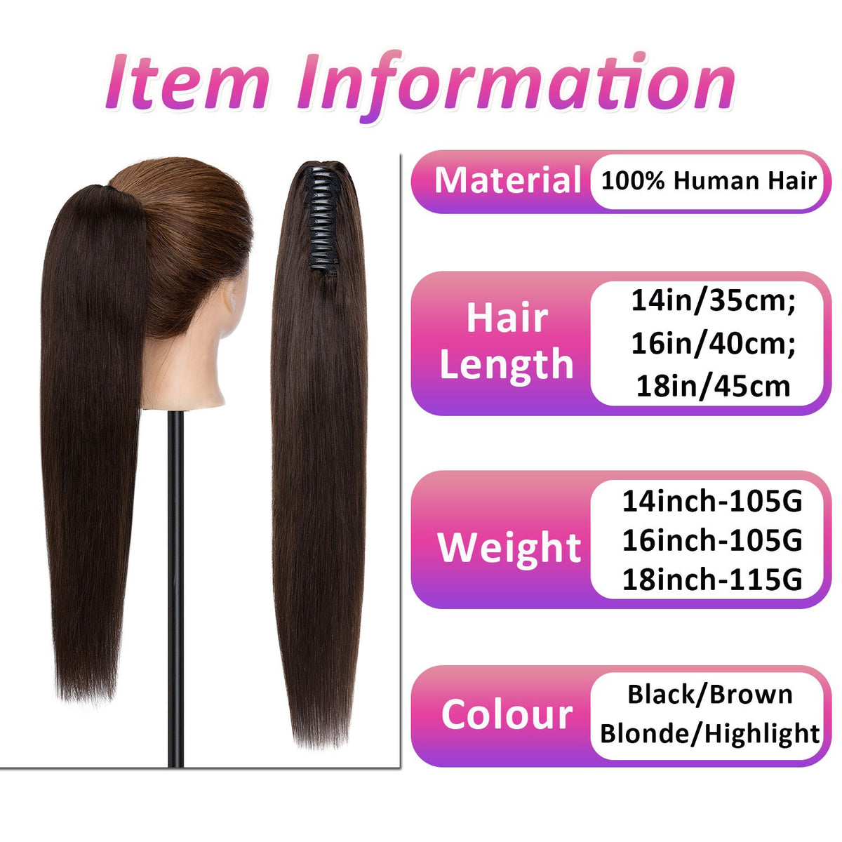 Remy Human Hair Ponytail Extensions Claw In Thick 100G for Natural Look