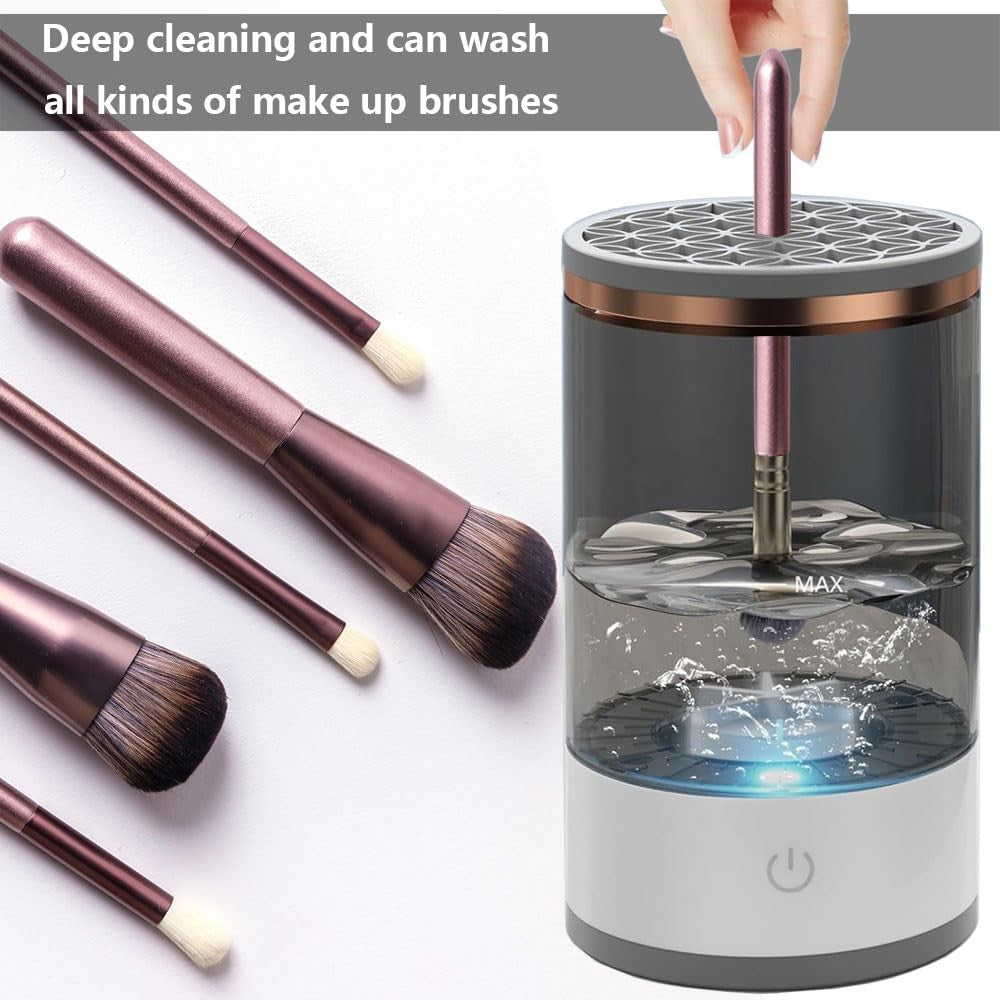 Electric Makeup Brush Cleaner Machine with Cleaning and Drying Function - Black and White
